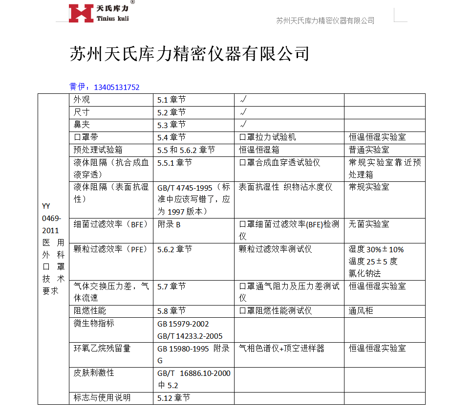 YY0469-2011口罩檢測標(biāo)準(zhǔn)對應(yīng)設(shè)備